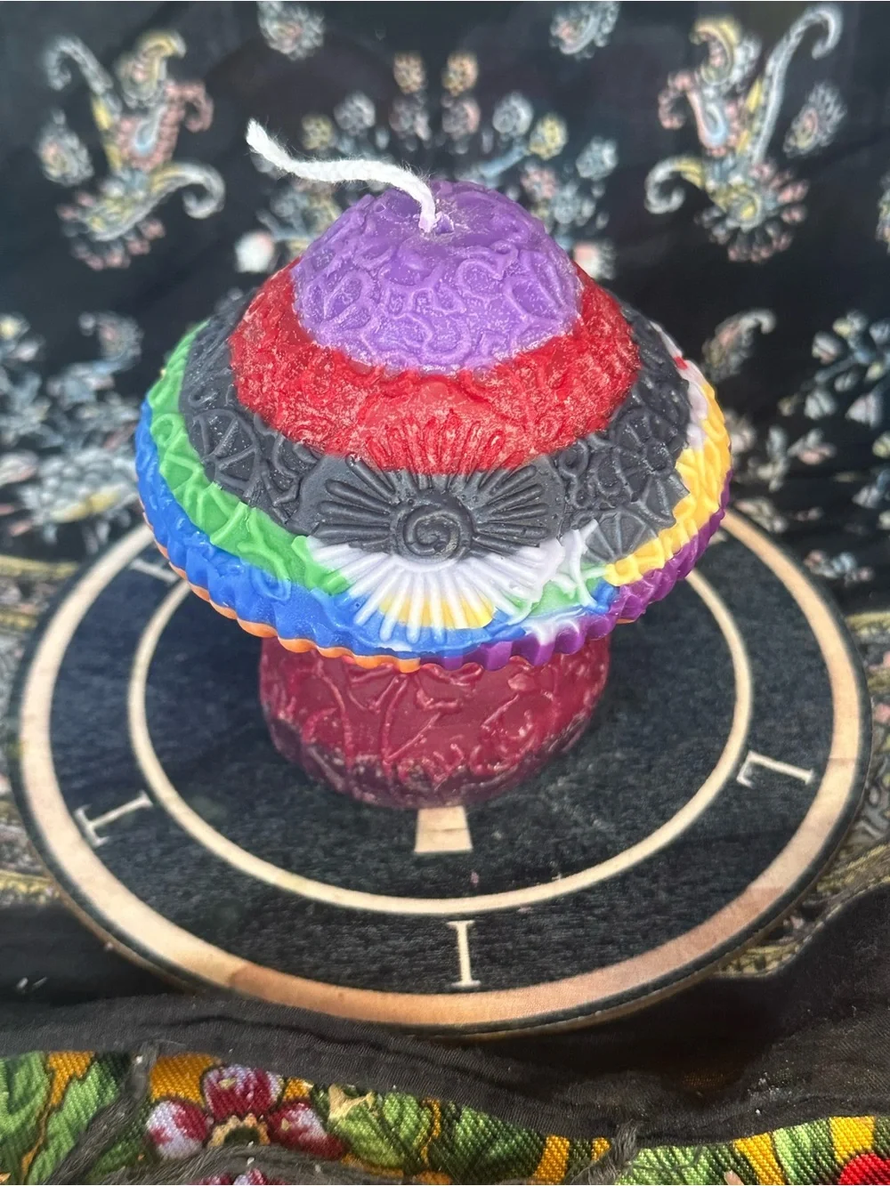 Rainbow Floral Mushroom Candle